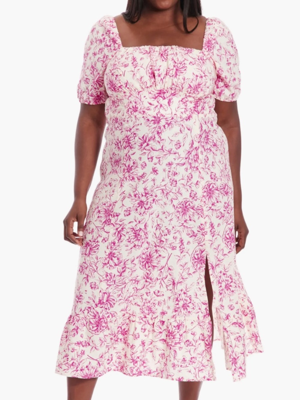 London Times Pink Floral Square-Neck Midi Dress